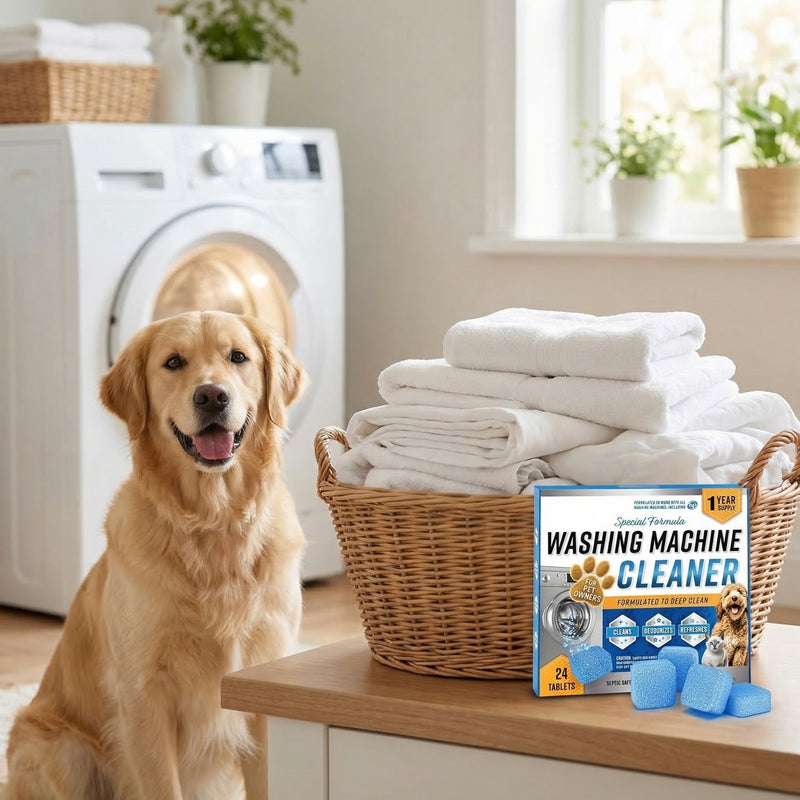 Pet owner with clean laundry