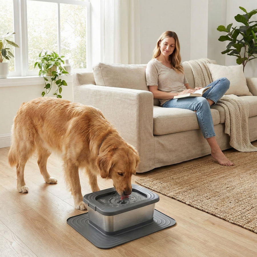 Dog drinking from LickIt bowl